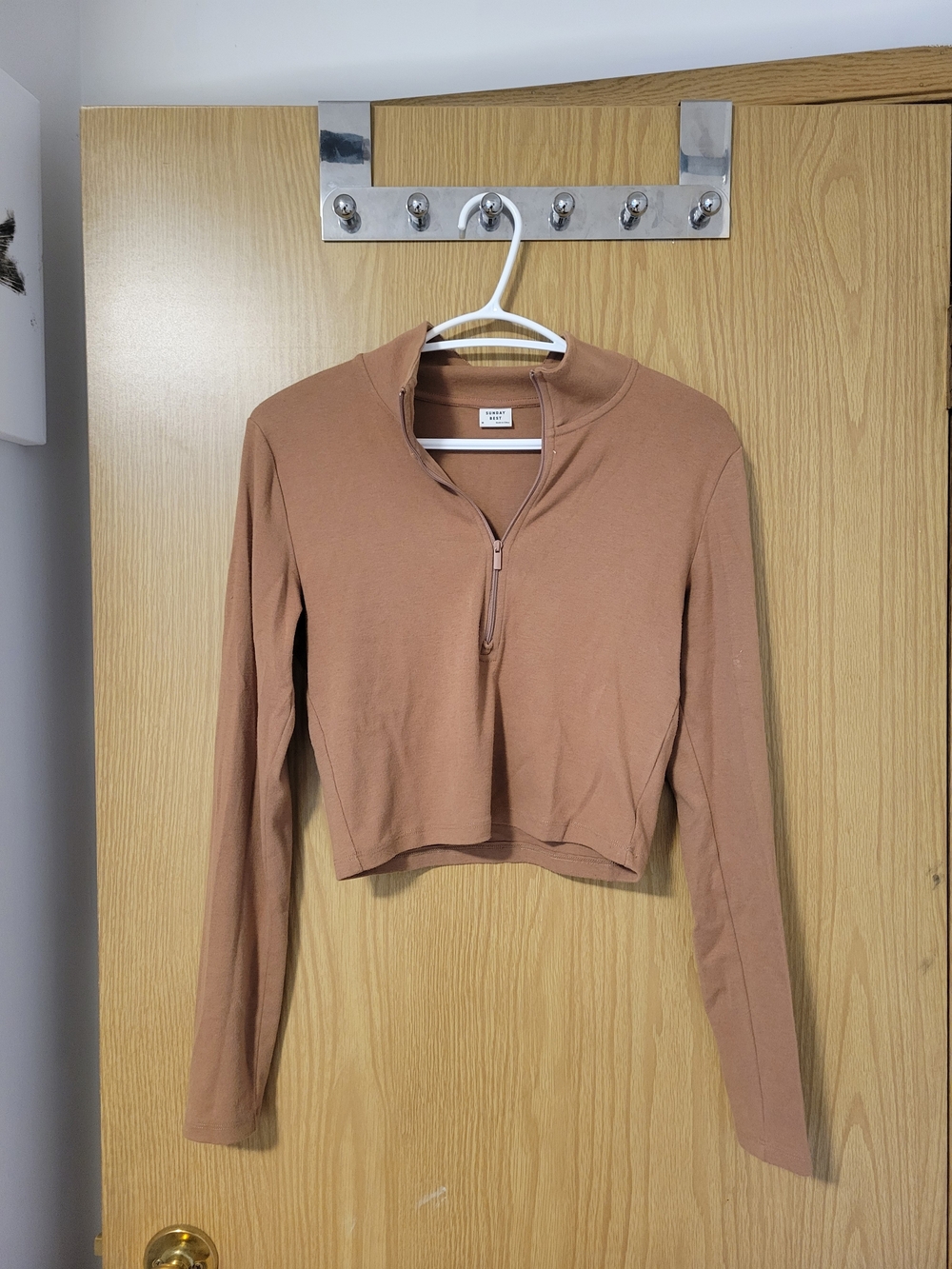 Sunday Best Cropped Long-Sleeve Half-Zip Top - Brown